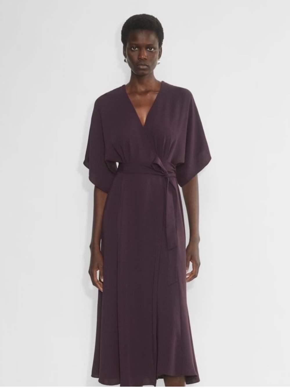 Aritzia - Plum Wrap Midi Dress with Tie Waist